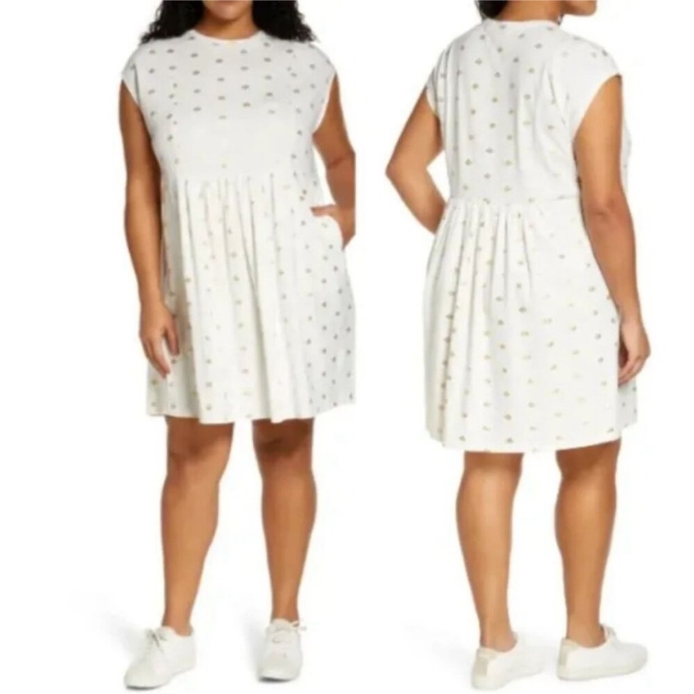 Boden Dress Cotton Jersey T-Shirt Mini Ivory & Gold Foil Women’s Size 10